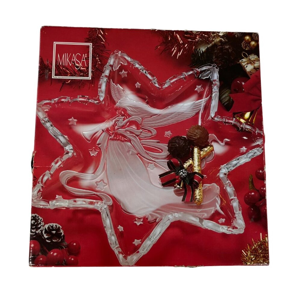 Mikasa Crystal Star-Shaped Angel Design Serving Platter In Box